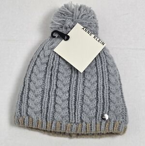 NWT Anne Klein Women's Lined Gray Cable Beanie Hat